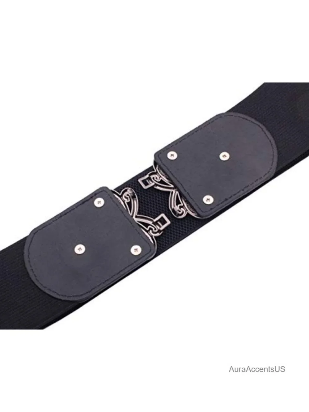 Vintage Wide Elastic Stretch Waist Belt with Metal Buckle